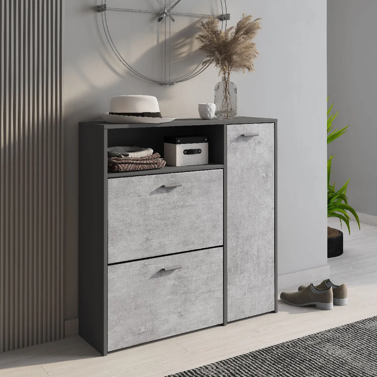 Alter Meuble à chaussures - Anthracite et ciment Alter Meuble à chaussures - Anthracite et ciment