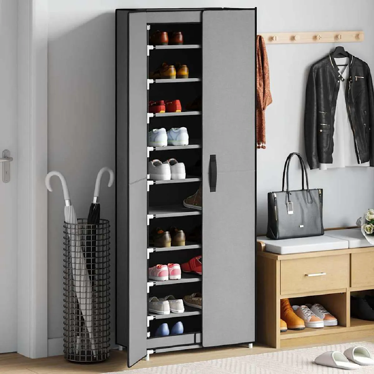 VIDAXL - Meuble à chaussures - 60x30x166 cm - Gris - Image 2