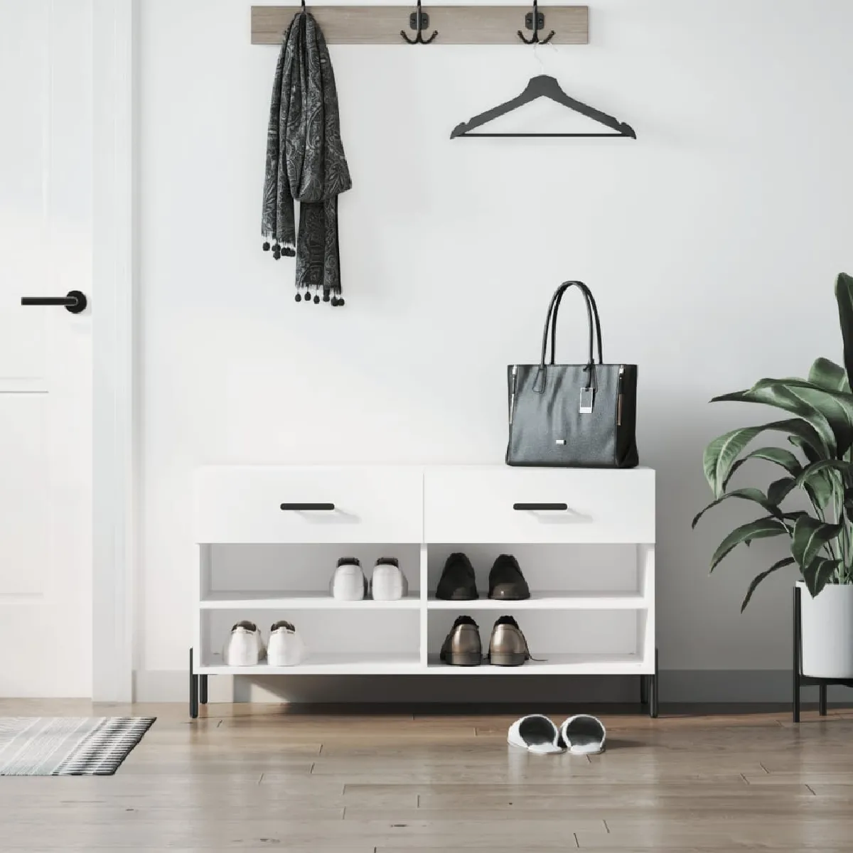 Non Communiqué Blanc Brillant Banc À Chaussures 102X35x55 Cm Bois D Ingénierie - Image 3