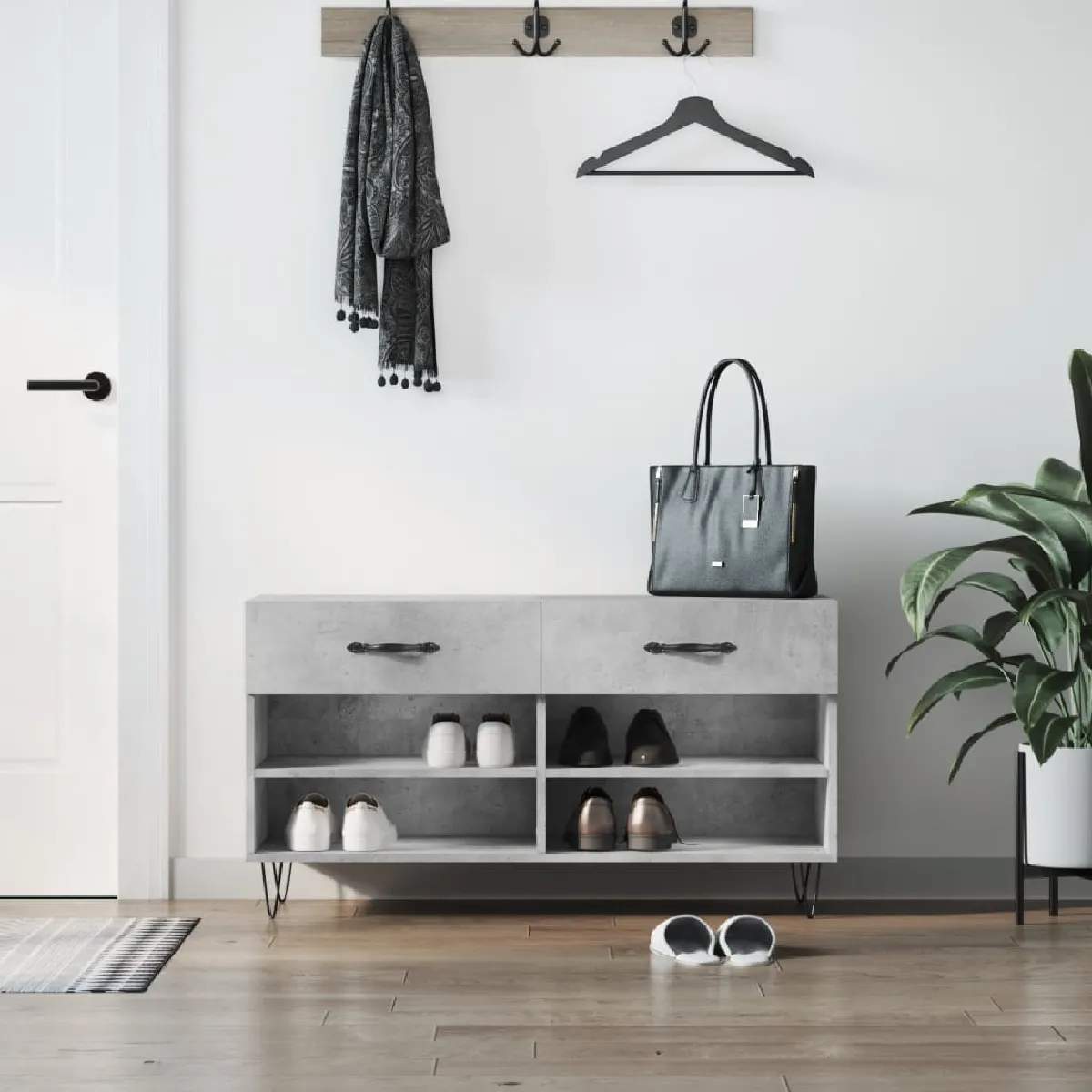 Vidaxl Gris Banc À Chaussures Béton 102X35x55 Cm Bois D Ingénierie - Image 3