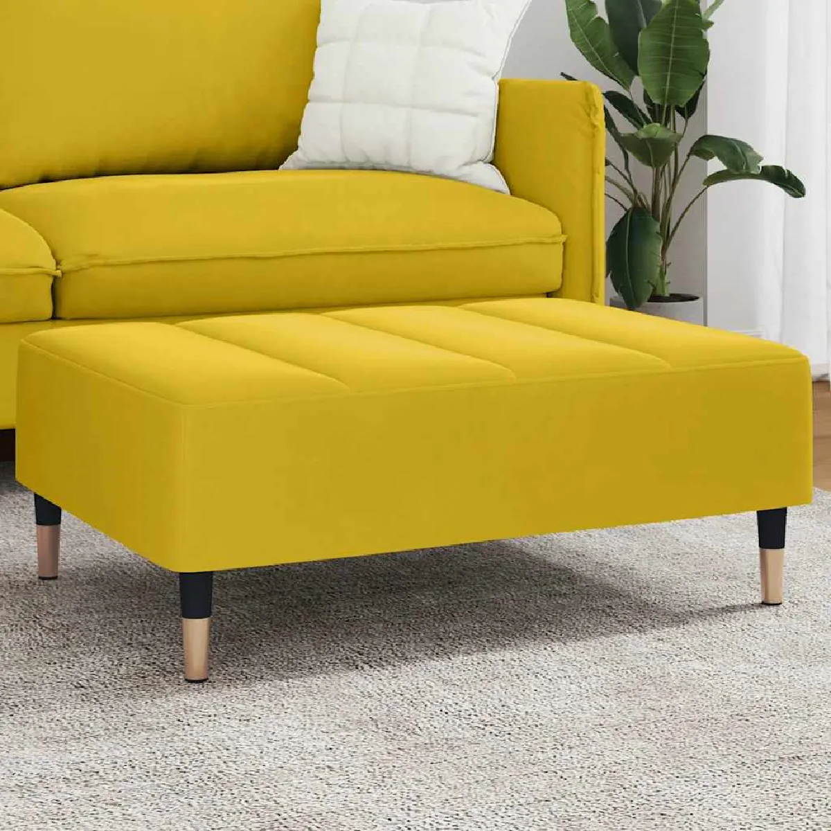 vidaXL - Pouf - Velours - Jaune - 77x55x31 cm - Image 3