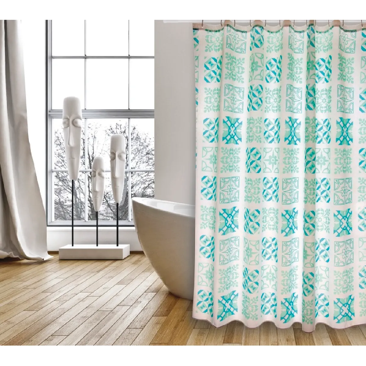 MSV Rideau de douche Polyester SINTRA 180x200cm QUALIT&Eacute; PREMIUM Turquoise - Anneaux inclus