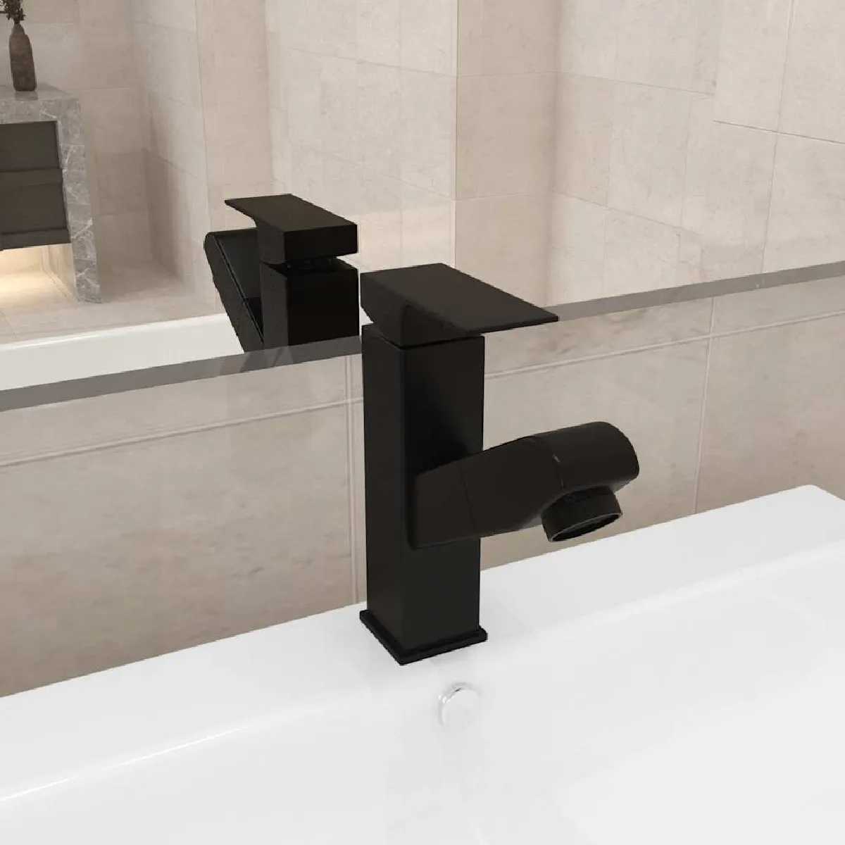 Vidaxl Robinet lavabo rétractable Noir - vue 1