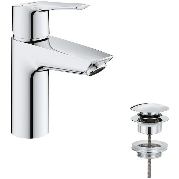 Non Communiqué Chromé Robinet De Lavabo Monocommande Grohe Start Quickfix S Taille S Bec Droit Rond - Image 3