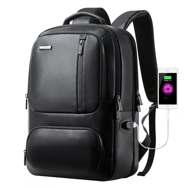 Yonis Noir Sac À Dos Pour Ordinateur Portable En Cuir