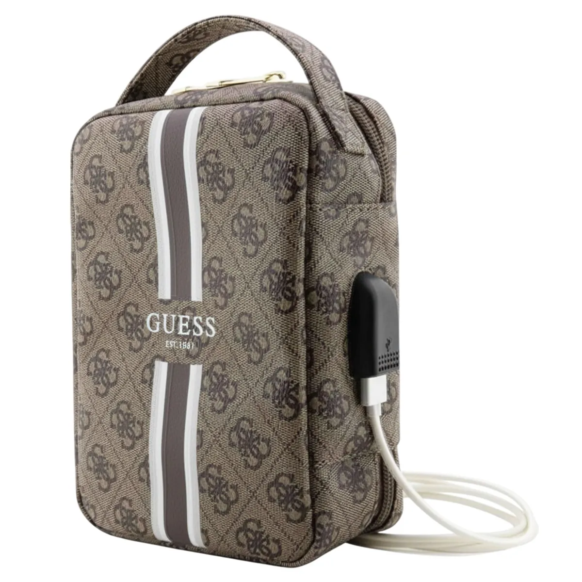 Guess Marron Sacoche De Voyage Avec Port Usb Modèle Stripe 4G - Neuf - Image 3