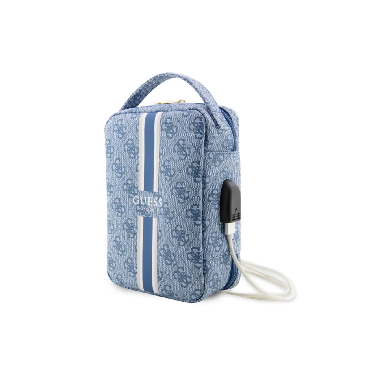 Guess Bleu Sacoche De Voyage Avec Port Usb Modèle Stripe 4G - Neuf - Image 3