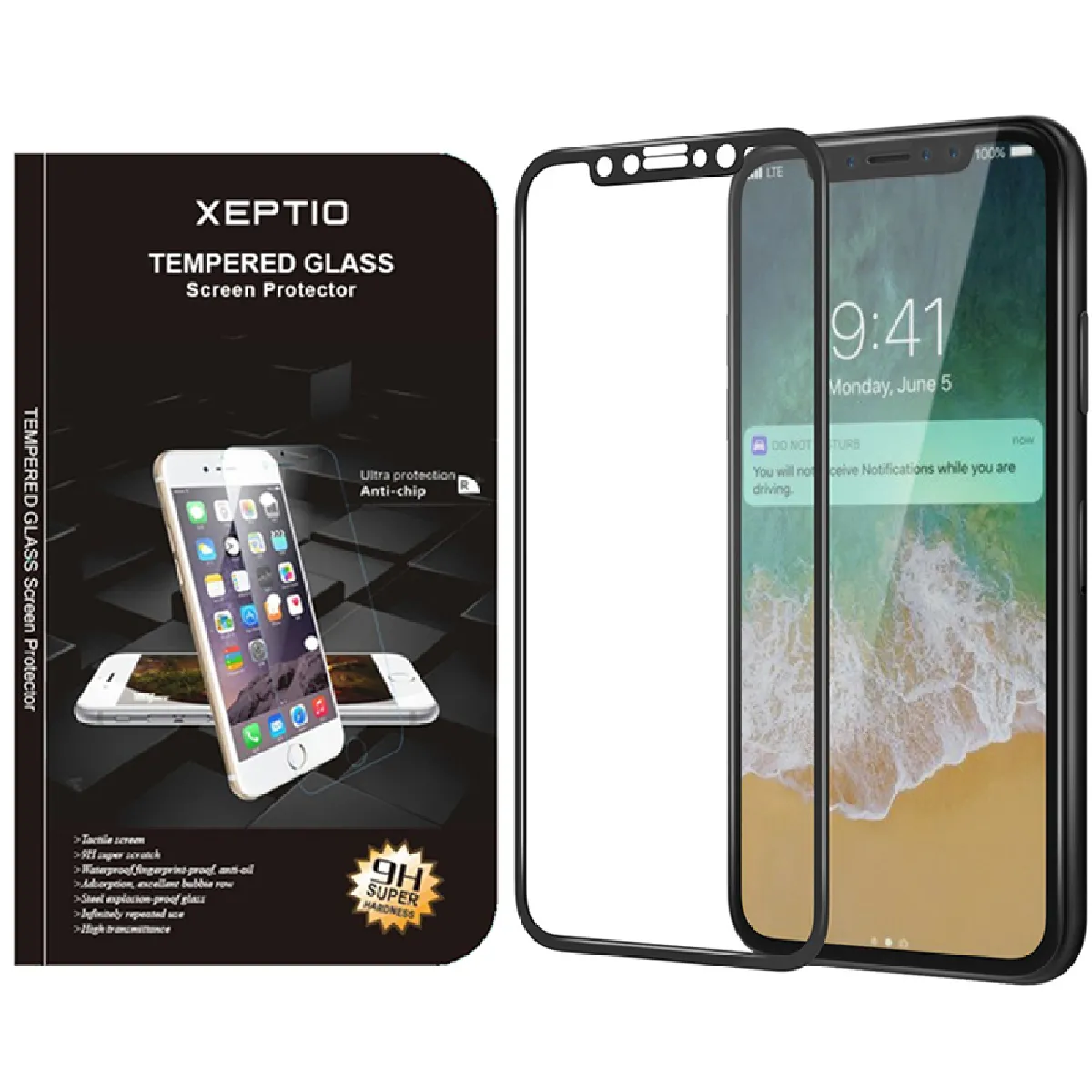Xeptio Noir Protection D'écran En Verre Trempé Pour Apple Iphone Xs