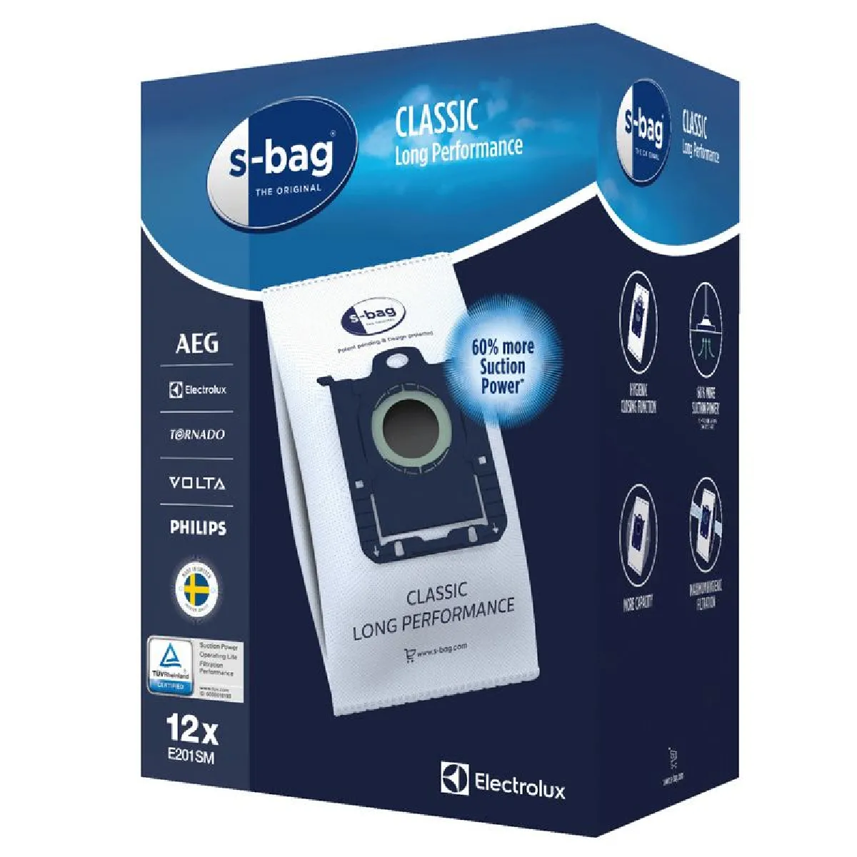 Sacs Aspirateur Electrolux E201SM – Lot de 12, Filtration 99,5% - vue 3
