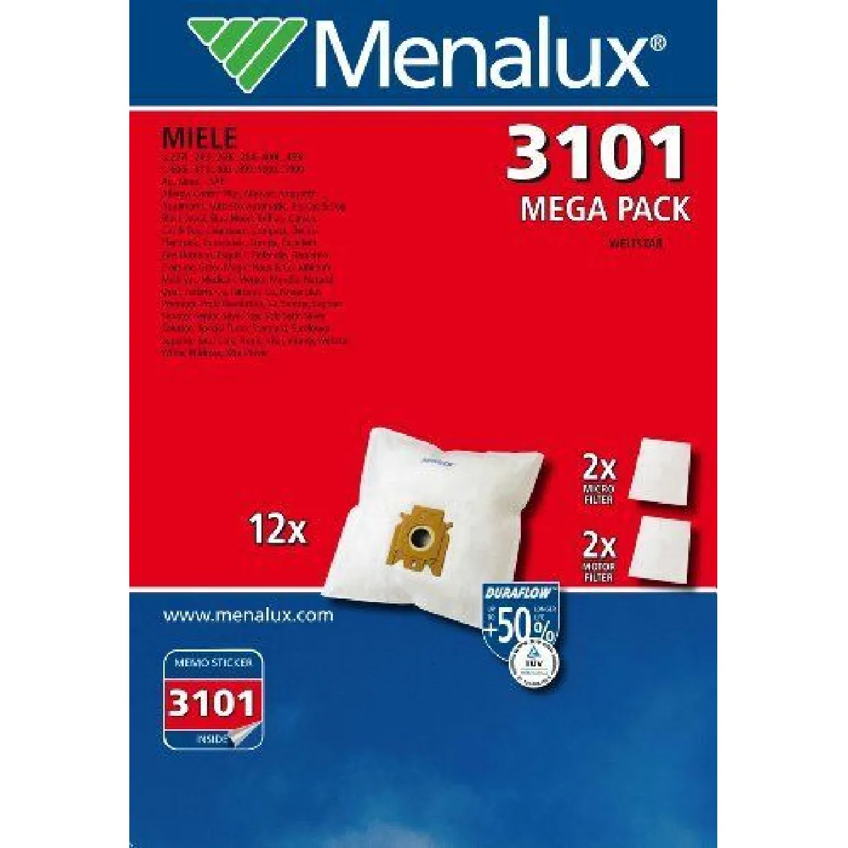 Menalux Sacs Aspirateur Papier Miele 3101 Mp - 12 Pièces