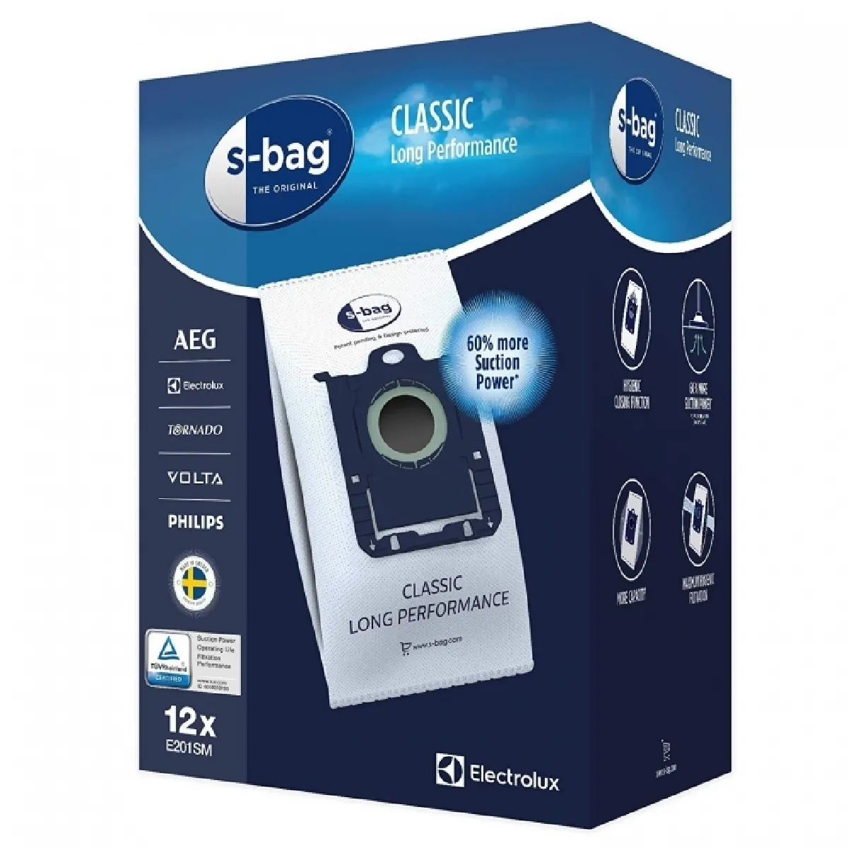 Sacs Aspirateur Electrolux E201SM – Lot de 12, Filtration 99,5%