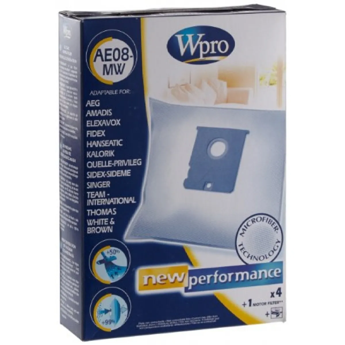 WHIRLPOOL Wpro AE08MW 4 Sacs aspirateurs, 1 filtre moteur AEG