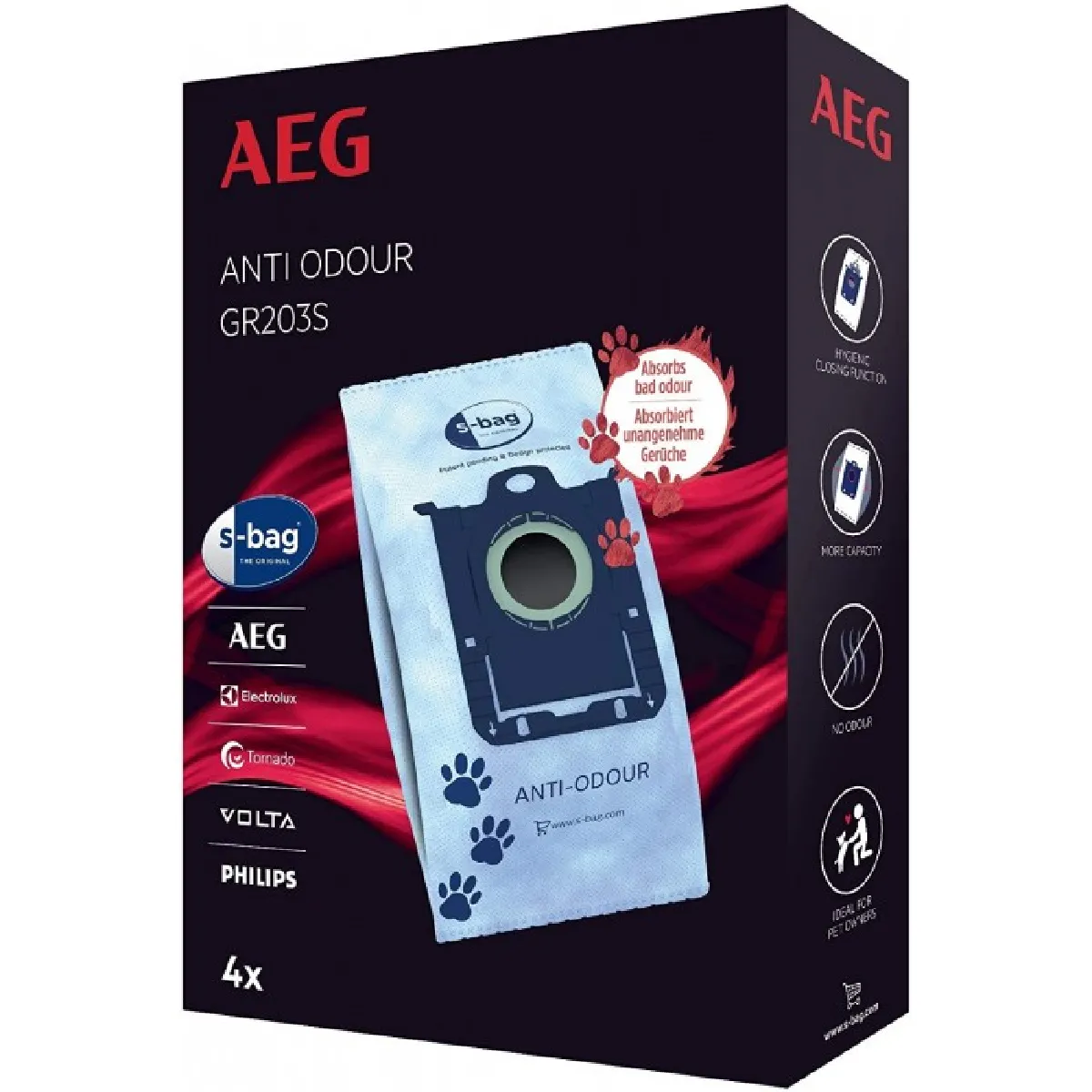 Sacs AEG GR203S – s-Bag Anti-Odeur Pour Aspirateurs (Lot de 4)