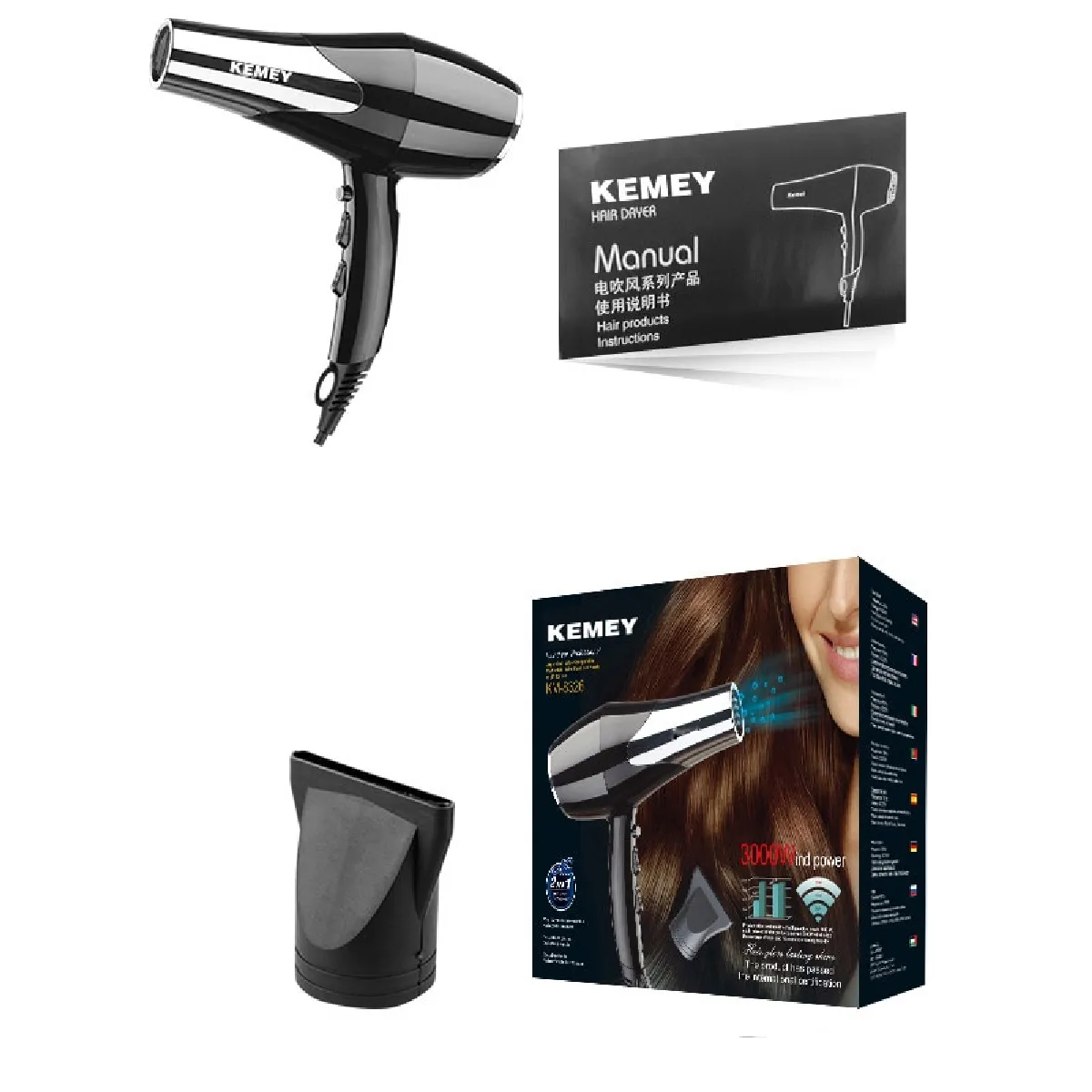Sèche-cheveux professionnel ionique - Noir
