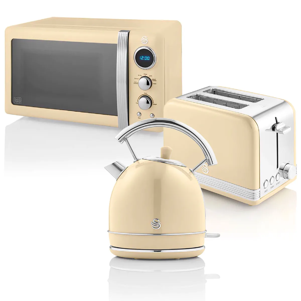 Joom Electro-Activa Retro Set Petit-Déjeuner Bouilloire 1,8L Grille-Pain 2 Tranches Micro-Ondes 20L Swan Strp2070cneu 850W Crème - Image 4