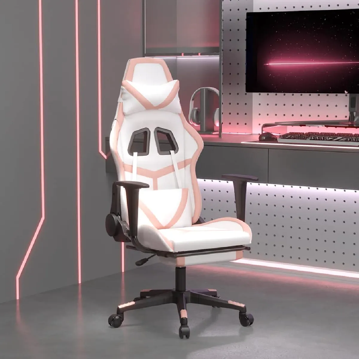 VIDAXL  Chaise de Jeu avec Repose-pied - Blanc/Rose