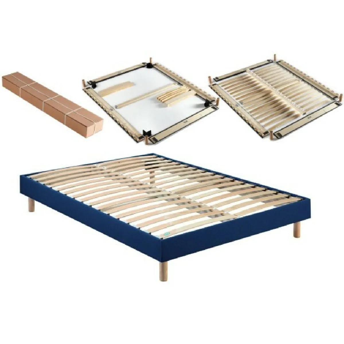 MERINOS  Sommier en kit d&eacute;co bleu jean &agrave; lattes  160x200