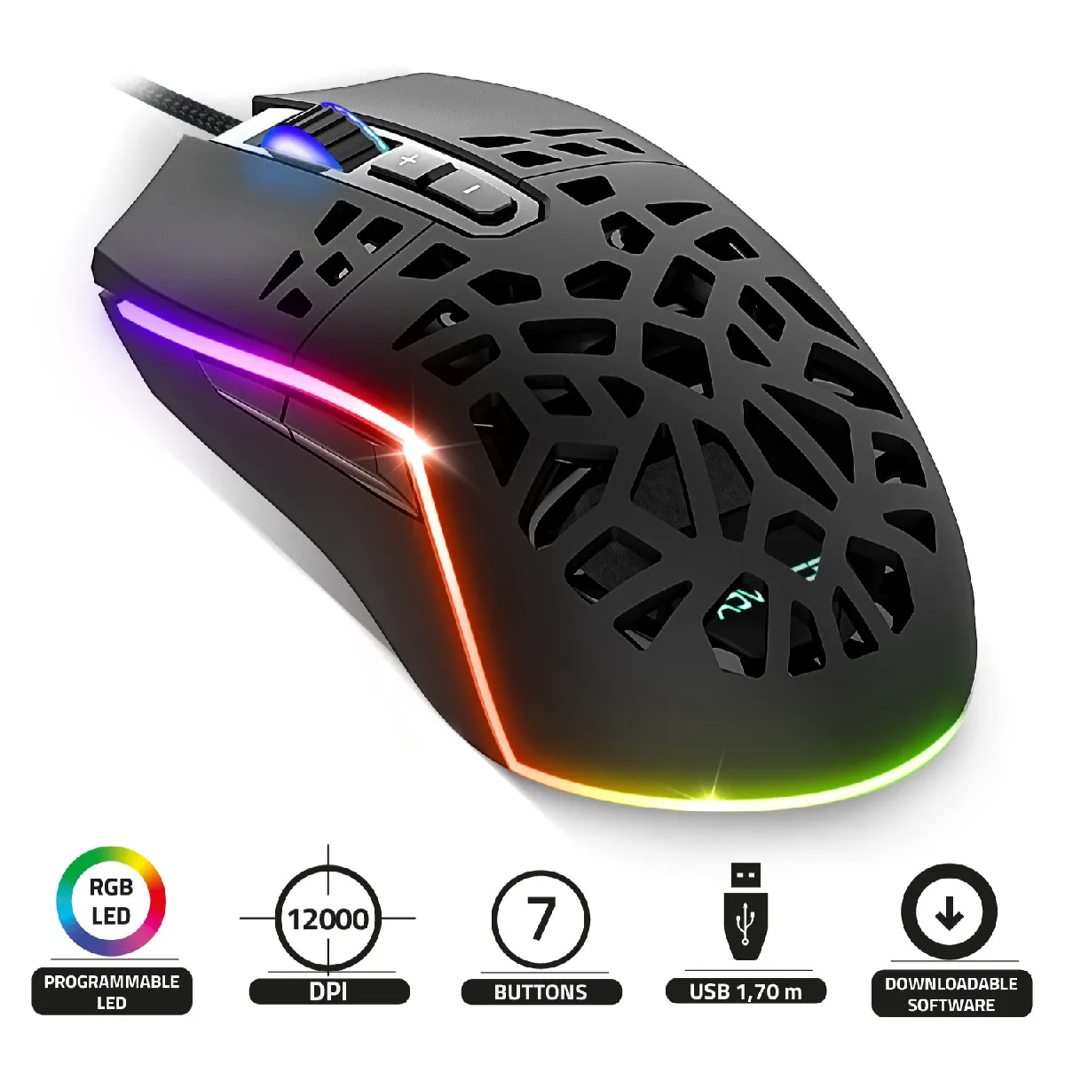 Souris Gaming GTA270 - 12000 DPI - 7 BOUTONS - Rétroéclairée 9 modes RGB - Adv - Image 5