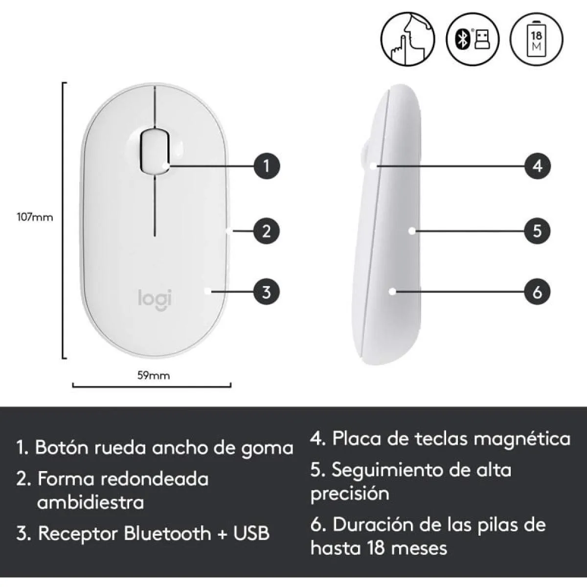 Logitech M350 PEBBLE Blanc