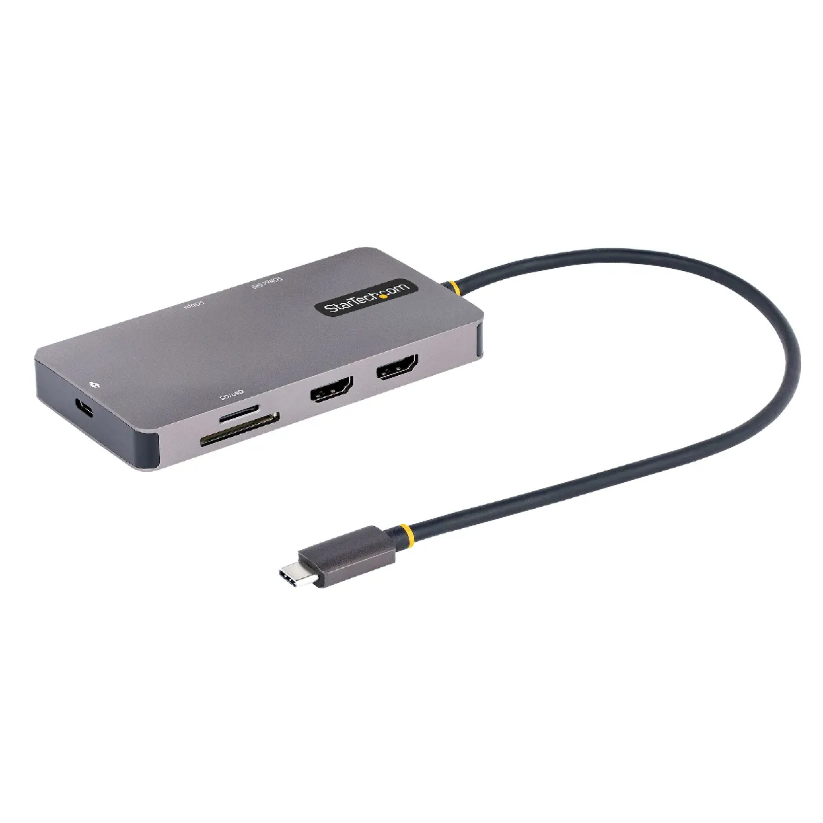 Startech.com Gris Adaptateur Multiport Usb C - Vidéo Double Hdmi 4K 60Hz - Hub Usb-A 5 Gbps À 2 Ports, 100W Power Delivery Pass-Through, Gbe, Sd/Micro Sd, Station D'accueil/Mini Dock Pour Pc Portable, Câble 30Cm - Neuf - Image 3