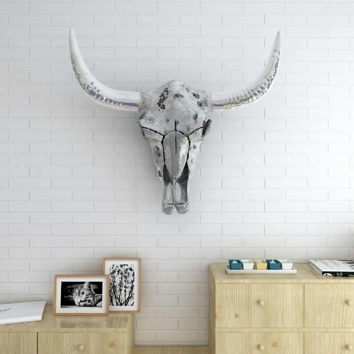 Vidaxl Argent Décoration Murale Crâne De Taureau