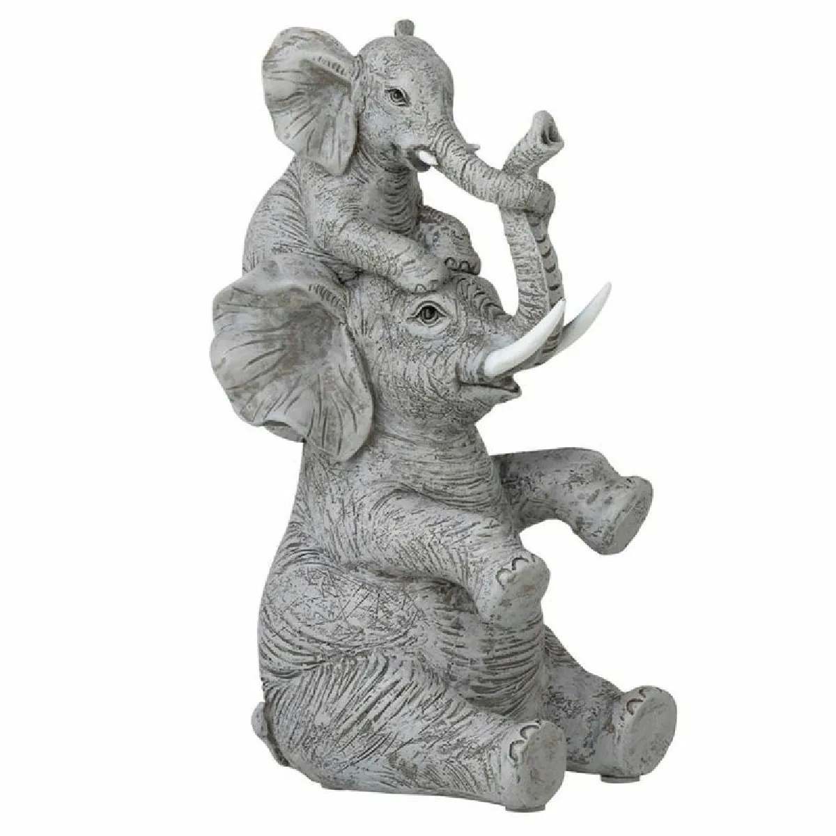 Non Communiqué Gris Statuette Déco Éléphant Avec Enfant 23Cm - Image 2