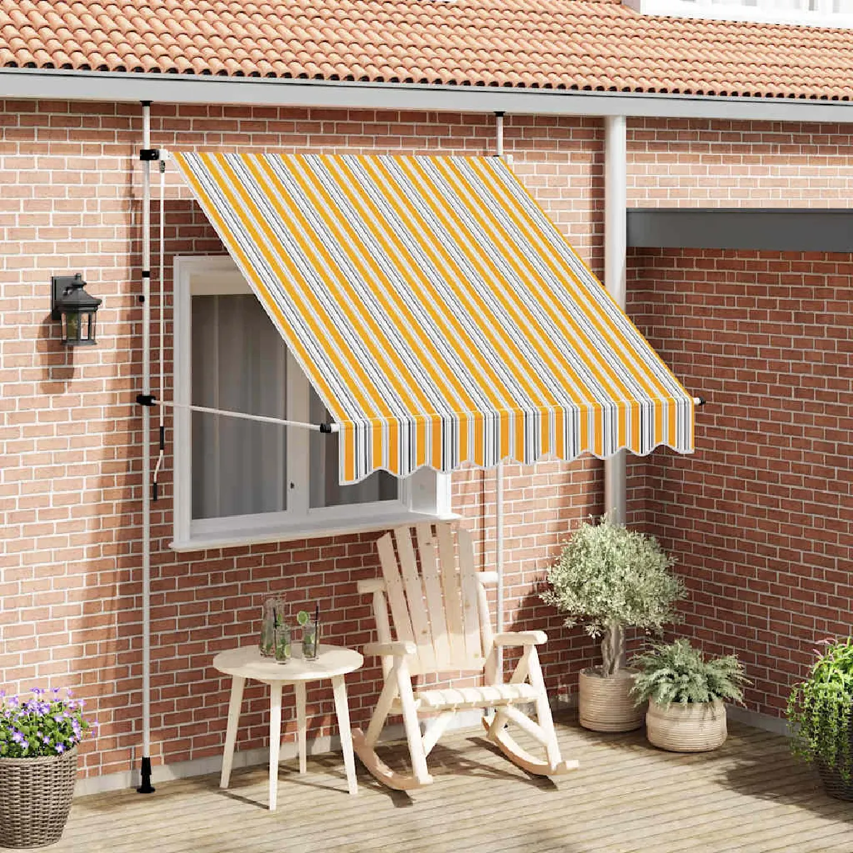 vidaXL Auvent rétractable manuel 150 cm Rayures jaunes et bleues - vue 4