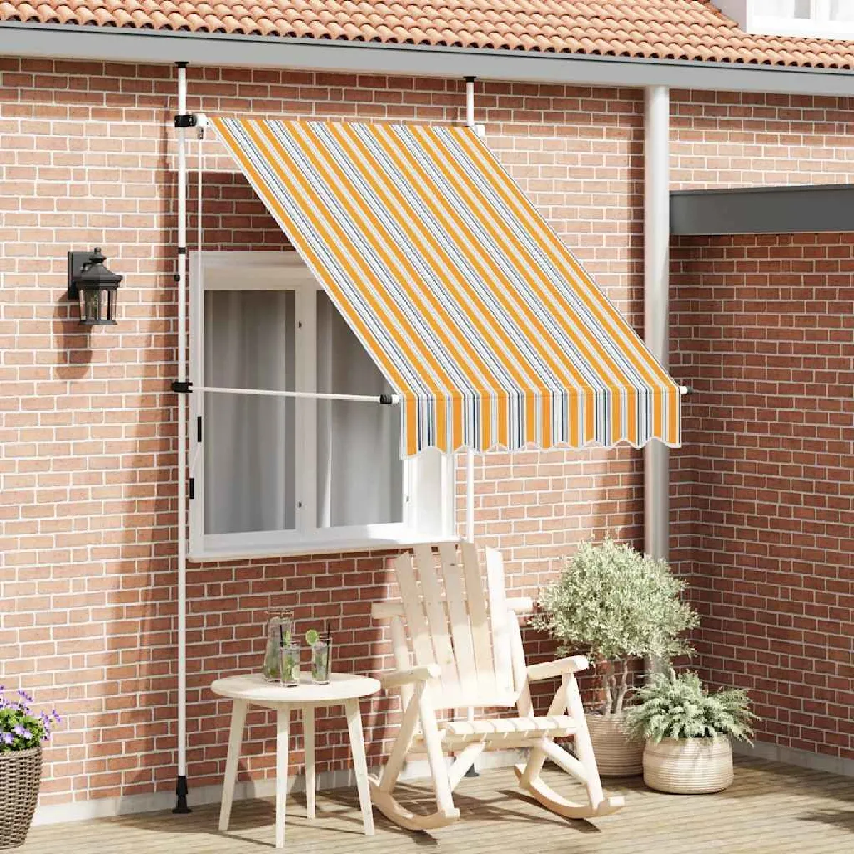 vidaXL Auvent rétractable manuel 150 cm Rayures jaunes et bleues - vue 2
