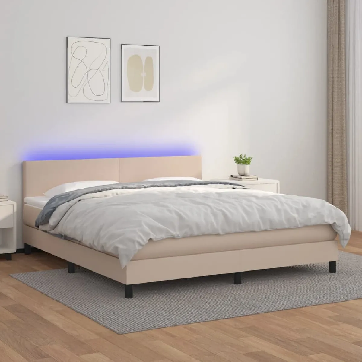 VIDAXL Sommier LED avec matelas 160x200 - Cappuccino