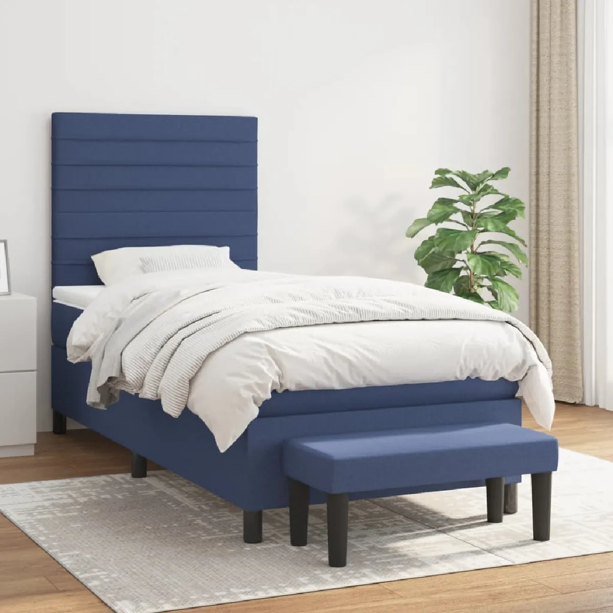 vidaXL Sommier avec Matelas 100x200 cm Tissu Bleu