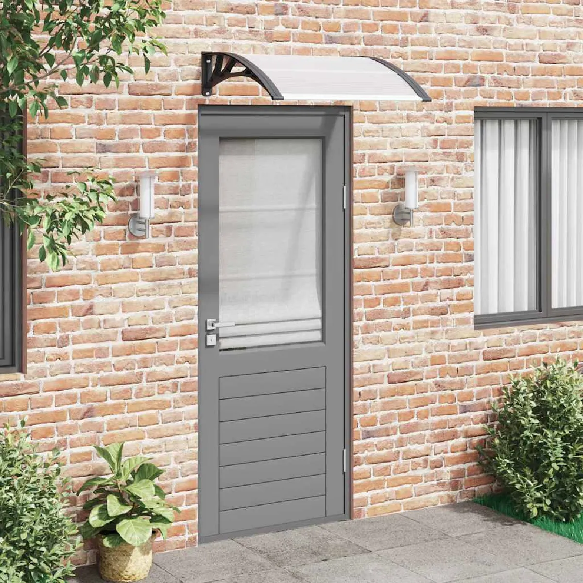 Vidaxl Auvent de Porte Marquise Solaire avec Support Abri Protection contre Pluie Banne Entrée Porte Patio 80x75 cm Noir 153585