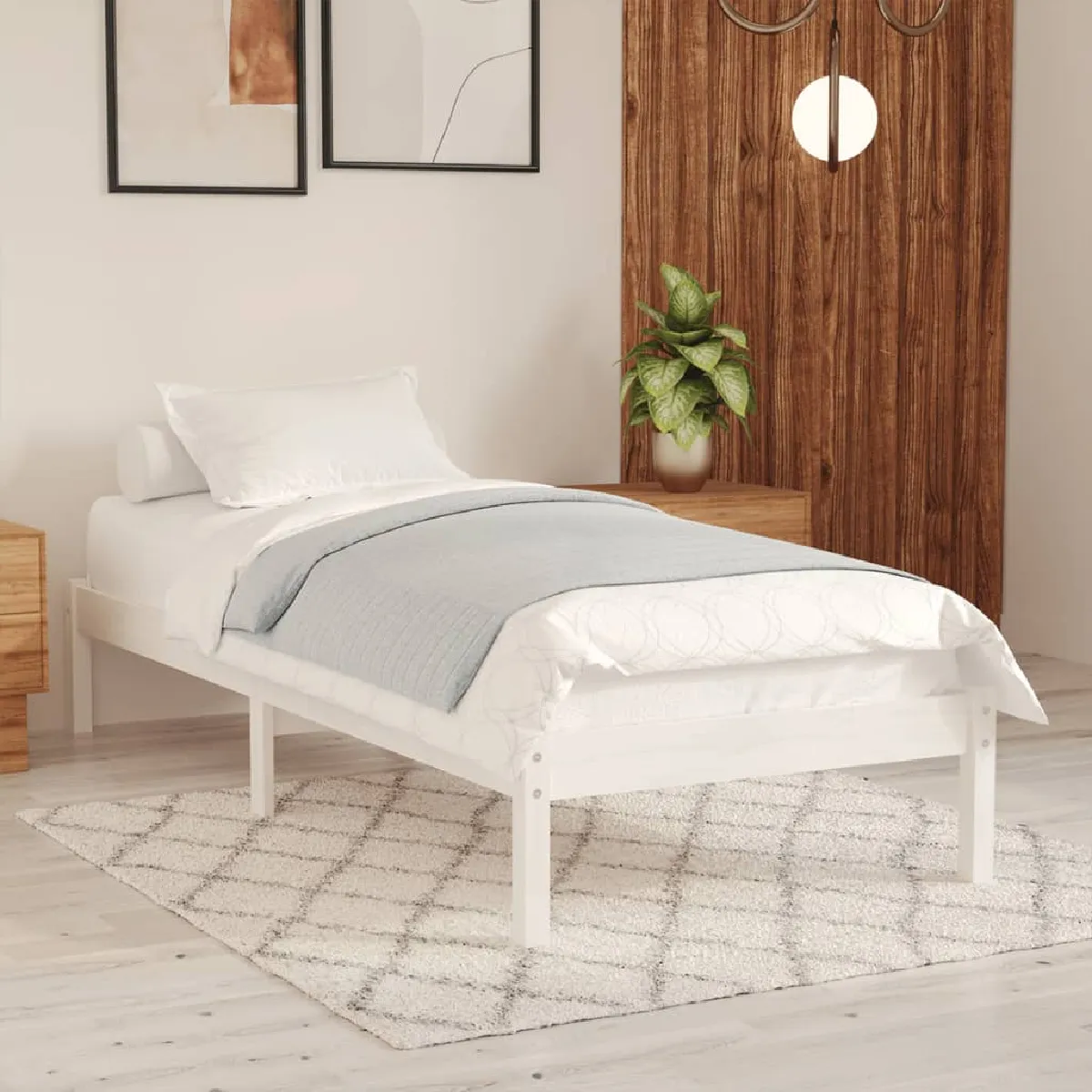 Vidaxl Cadre de lit Blanc Bois de pin massif 90x200 cm - vue 1