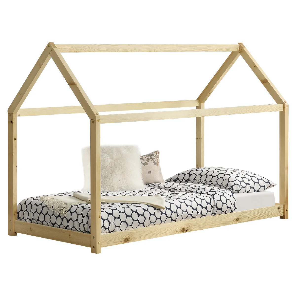 Lit Enfant Design Maison Netstal Pin 90 x 200 cm Bois Naturel [en.casa]