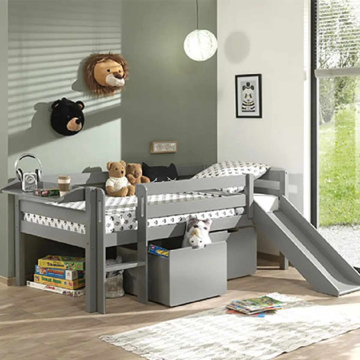 MES Lit mi-hauteur PINO 90x200 - Gris
