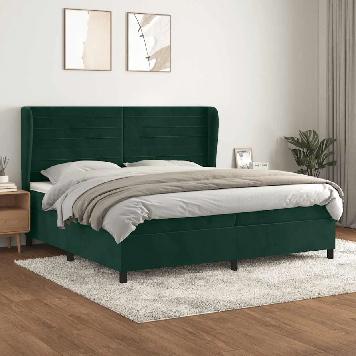 vidaXL Sommier Velours Vert foncé 200x200 cm vidaXL Sommier Velours Vert foncé 200x200 cm