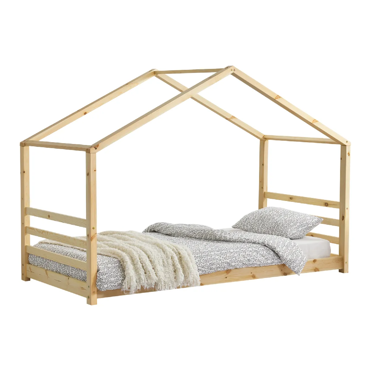 Lit d'enfant Vard&oslash; Bois Naturel 206x98x142cm [en.casa]