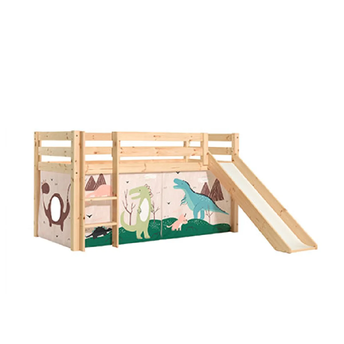 Mes Lit surélevé PINO avec toboggan - Décor dinosaures