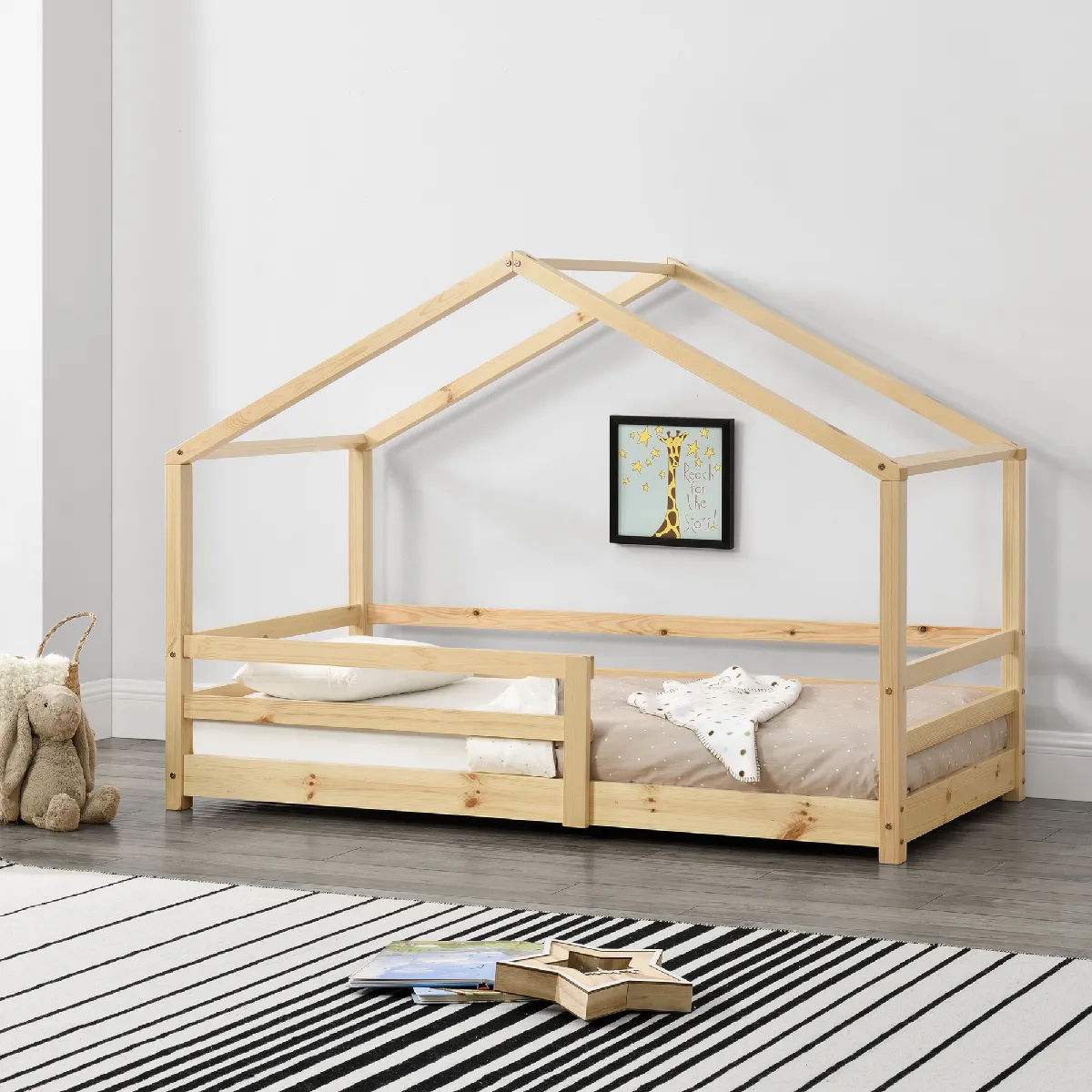 Lit d'Enfant Maison avec Barreaux de S&eacute;curit&eacute; Kn&auml;tten Pin 70 x 140 cm Bois Naturel