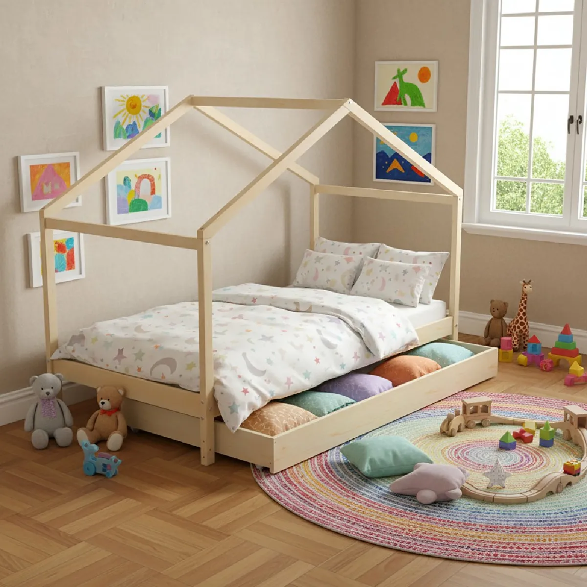 Lit cabane KOALA 90x190 + 1 sommier + 1 Tiroir / Bois clair Lit cabane KOALA 90x190 + 1 sommier + 1 Tiroir / Bois clair
