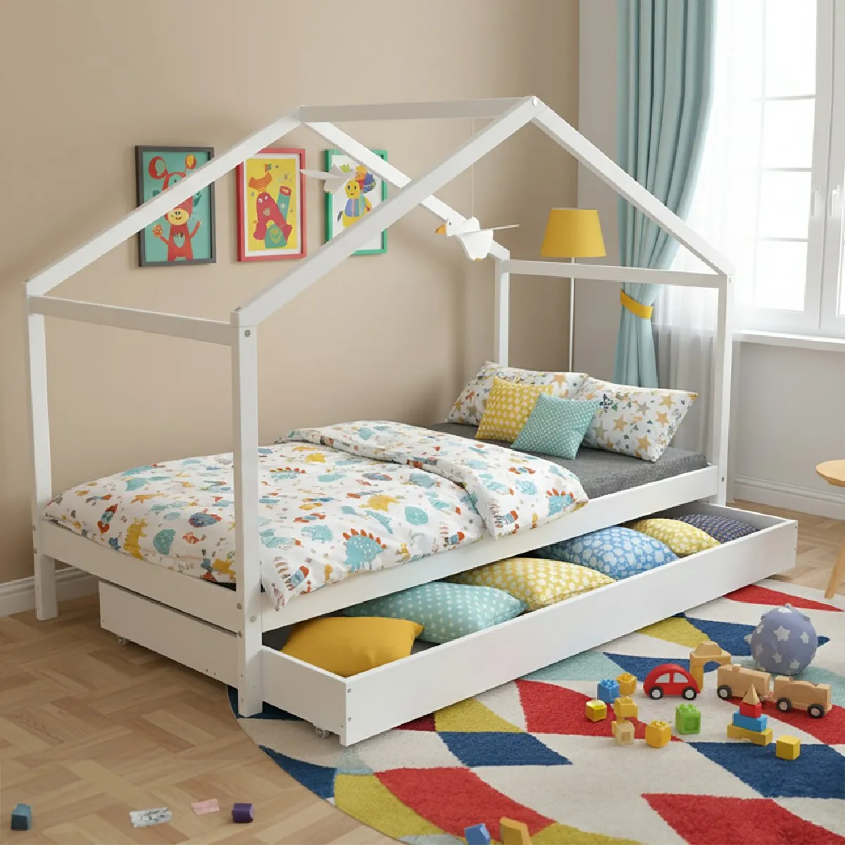 Lit cabane KOALA 90x190 + 1 sommier + 1 Tiroir / Blanc Lit cabane KOALA 90x190 + 1 sommier + 1 Tiroir / Blanc