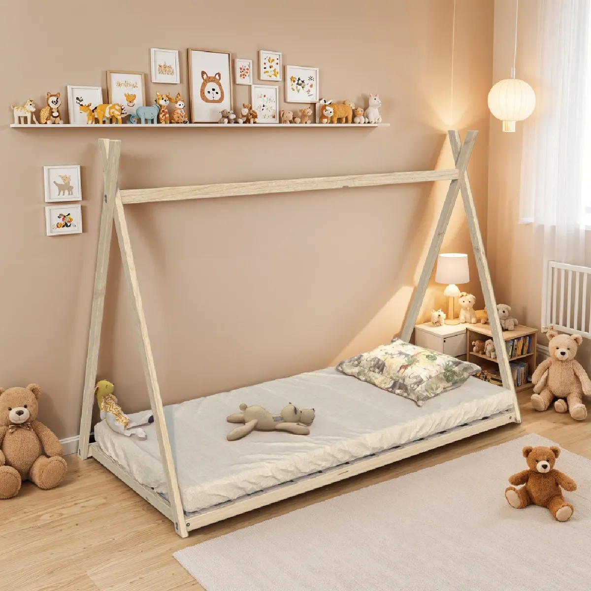 Lit cabane tipi SIOUX 90x190 cm + 1 sommier / Bois clair Lit cabane tipi SIOUX 90x190 cm + 1 sommier / Bois clair