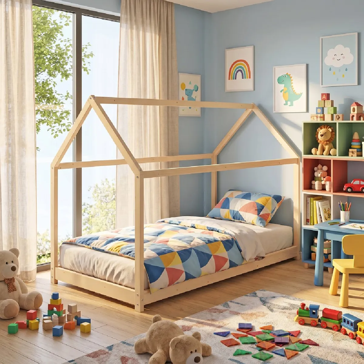 Lit cabane PANDA 90x190 + 1 sommier / Bois clair Lit cabane PANDA 90x190 + 1 sommier / Bois clair