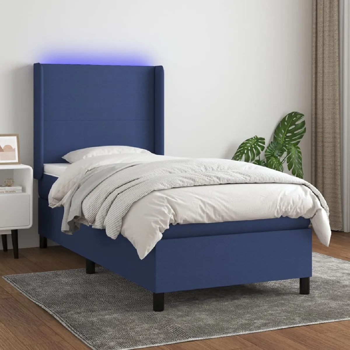 vidaXL Sommier à lattes avec matelas et LED - Bleu - 100x200 cm