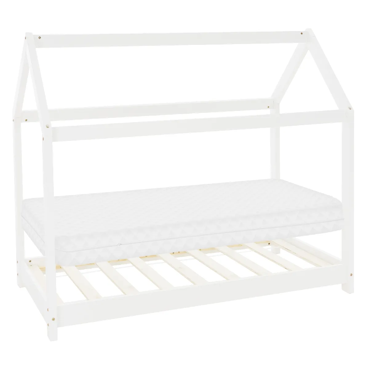 Ml-Design Blanc Lit D'enfant Style Maison 80X160 Cm - Bois De Pin