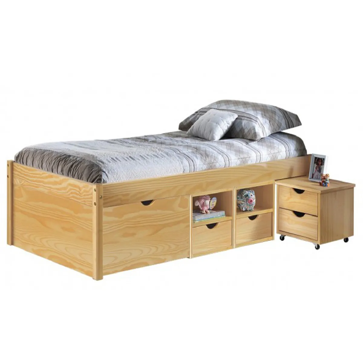Pegane Lit multi rangements - Naturel