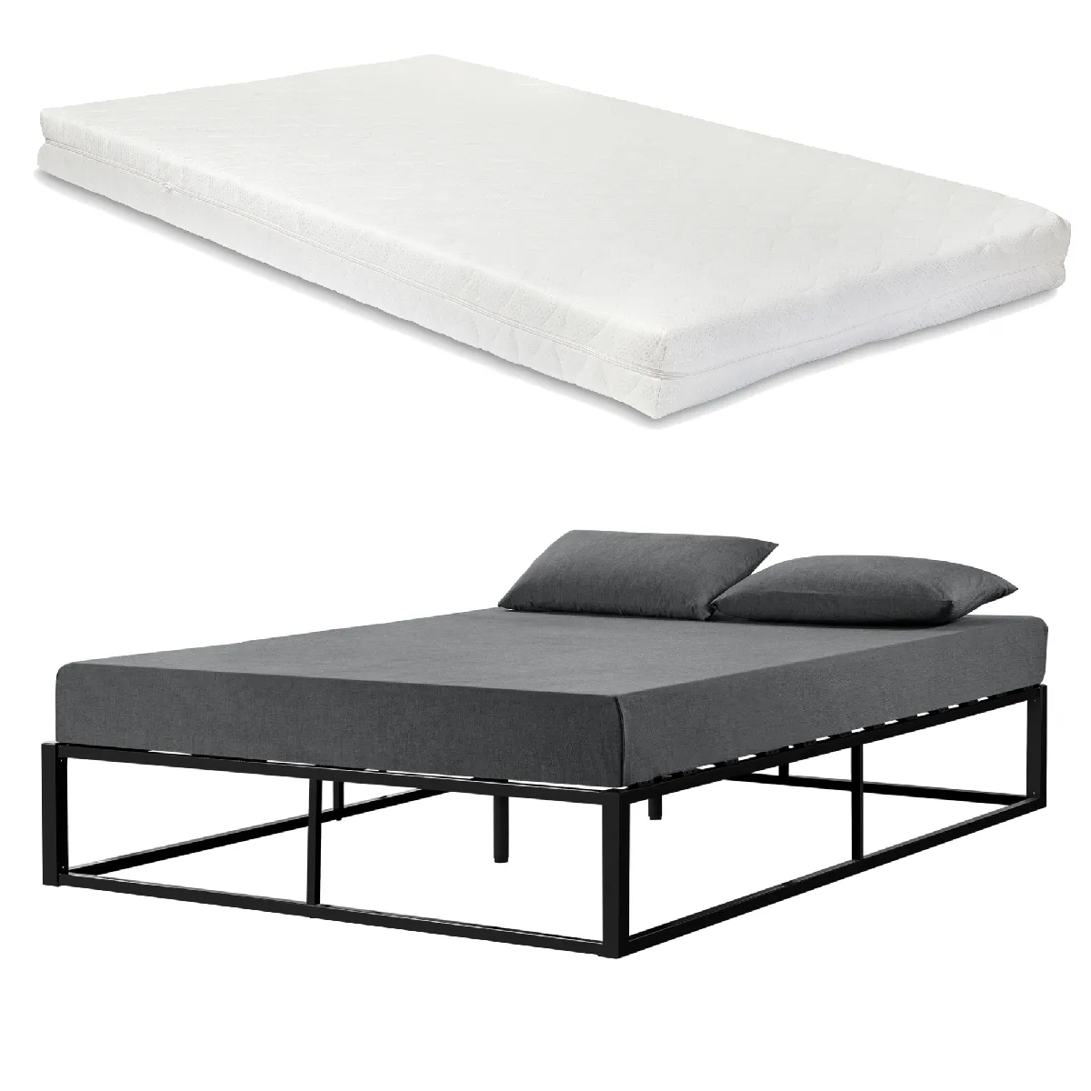 en.casa Cadre de lit double Kreta 180x200 cm - Métal noir en.casa Cadre de lit double Kreta 180x200 cm - Métal noir