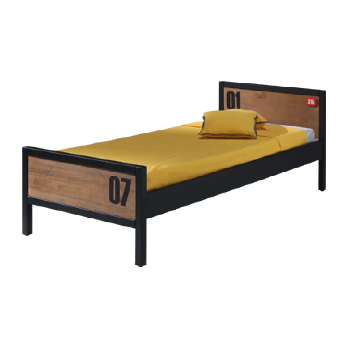 MES Lit simple BORY - Marron et noir 90x200 cm