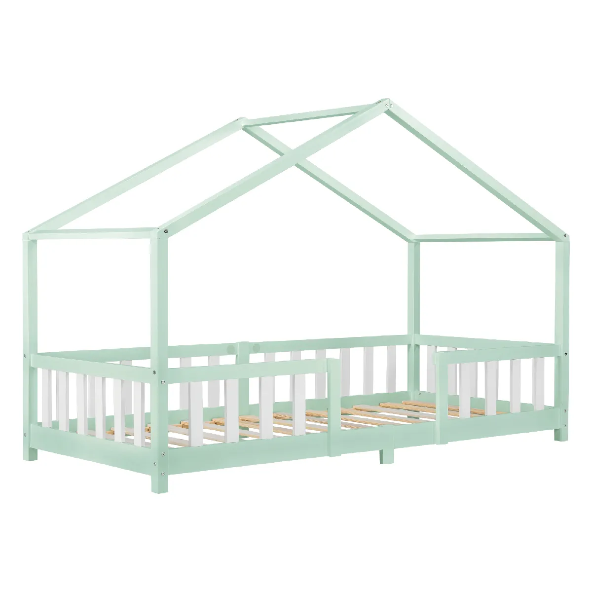 en_casa Lit Enfant Forme Maison - 200x90 cm - Menthe Blanc