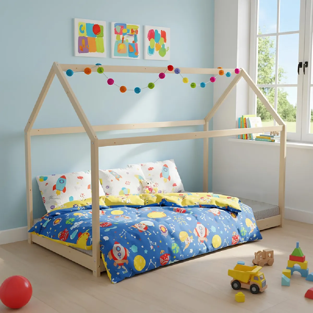 Lit cabane PANDA 90x200 + 1 sommier / Bois clair Lit cabane PANDA 90x200 + 1 sommier / Bois clair