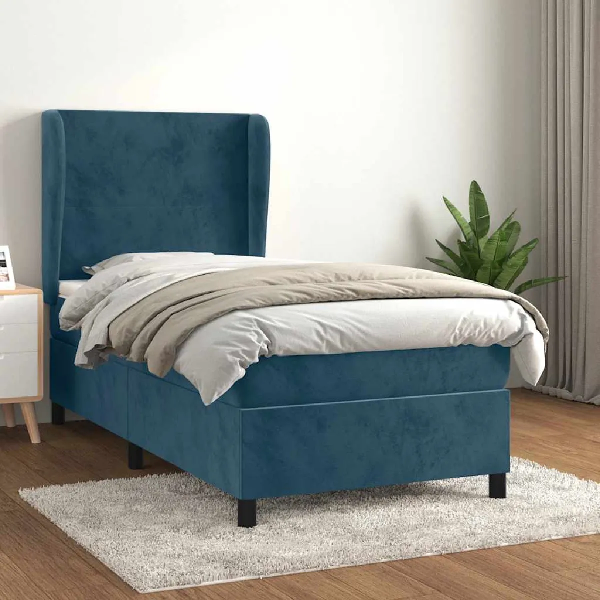 vidaXL Sommier avec Matelas 80x200 cm Velours Bleu foncé